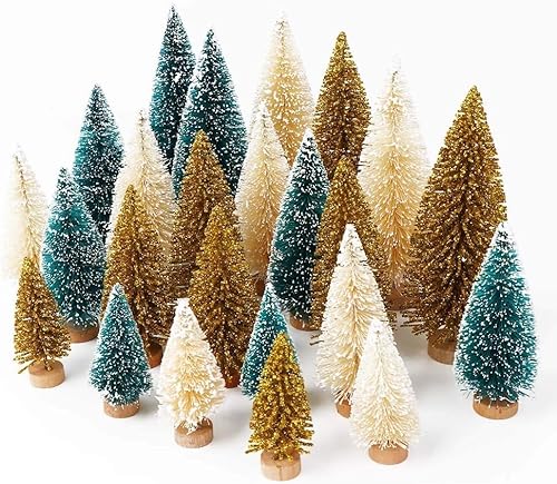 AerWo Künstliche Mini-Weihnachtsbäume, Upgrade Sisalbäume mit Holzsockel, Flaschenbürstenbäume für Weihnachten, Tischdekoration, Winterbasteln, Ornamente, Grün, Gold und Elfenbein, 24 Stück AerWo Künstliche Mini-Weihnachtsbäume, Upgrade Sisalbäume mit Holzsockel, Flaschenbürstenbäume für Weihnachten, Tischdekoration, Winterbasteln, Ornamente, Grün, Gold und Elfenbein, 24 Stück von AerWo