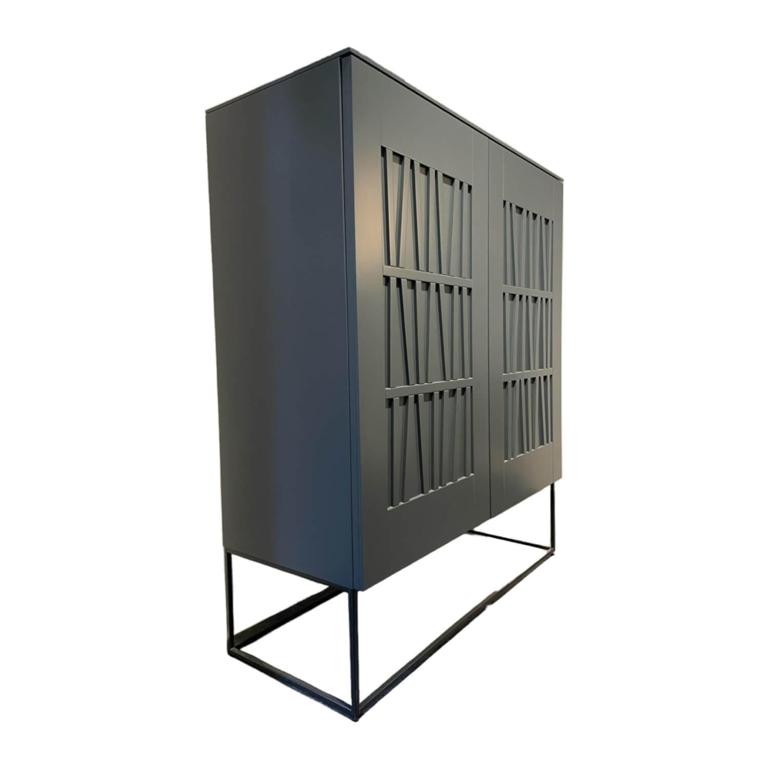 Highboard Claire Lack Anthrazit Metallrahmengestell Schwarz 2 Drehtüren Mit Push... von Aera