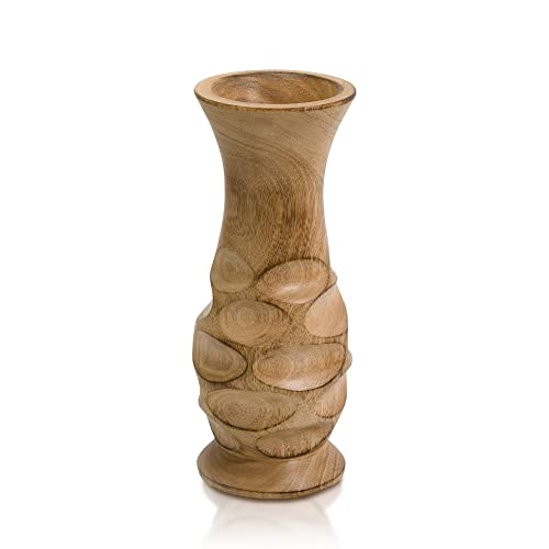 Aeravida Wunderschön geschnitzte natürliche Mangobaum-Holzvase | moderne Blumenvase | Mangobaum-Holz Küchendekoration | handgefertigte Vase | geschnitzte Vase von AeraVida