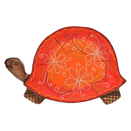Joyful Turtle Handbemaltes Tablett aus Mangoholz, Blumenmuster, Orange von AeraVida