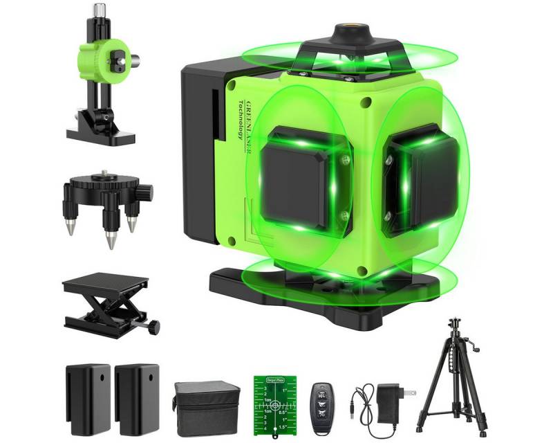 AeroAxis Laserwasserwaage 16 Linien Laser Level 3° Selbstnivellierend, 4 x 360° Laser Level, 2x Akku + Stativ, für Innenbau, Fliesen & Holz von AeroAxis