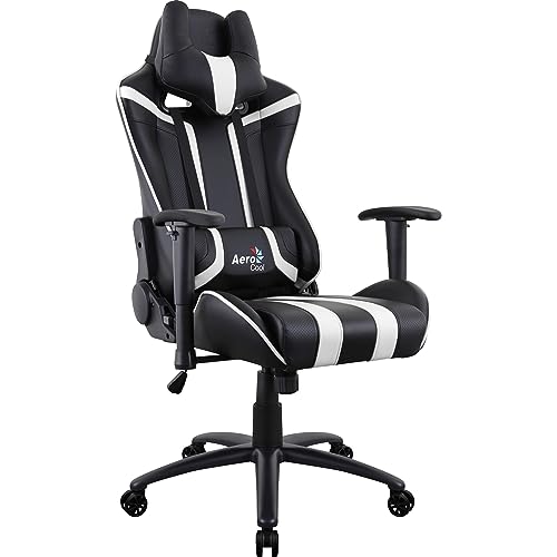 AeroCool AC120 AIR Gaming Stuhl, voll verstellbare Rückenlehne und zweiseitige Armlehnen, verstellbaren Nackenkissen und Rückenkissen, AIR Tech, Schwarz/Weiß von AeroCool
