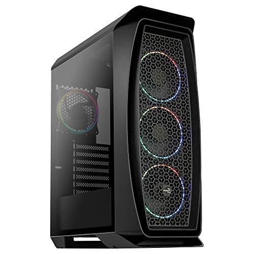 Aerocool Eclipse Mid Tower Case – Aero One PC Gaming Case 4 x 120mm ARGB Fans with 1-6 PC Fan Hub PWM Compatible, Mesh Front Tempered Glass Side Panel, Supports Liquid Cooling, Cables Included, Black von AeroCool