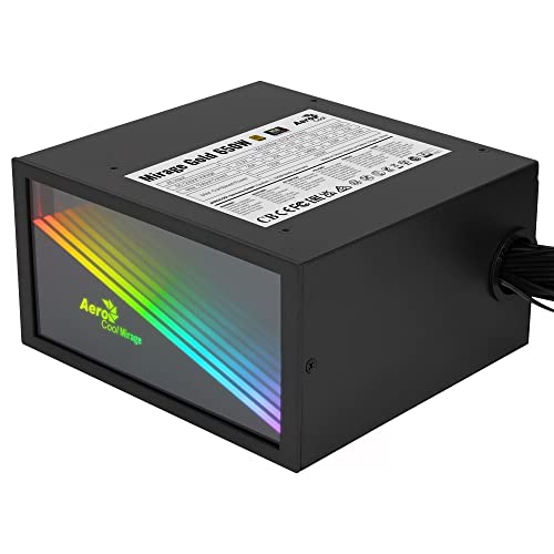 AeroCool MIRAGEGOLD650, PC Netzteil 650W, RGB Infinity Mirror, 80Plus Gold, Japanische Kondensatoren, Schwarz von AeroCool