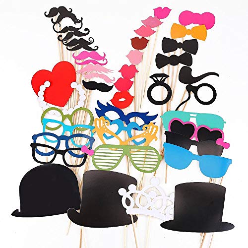 Aeromdale Bunte Requisiten auf einem Stock Schnurrbart Photo Booth Party Fun Hochzeit Christ 44PCS von Aeromdale