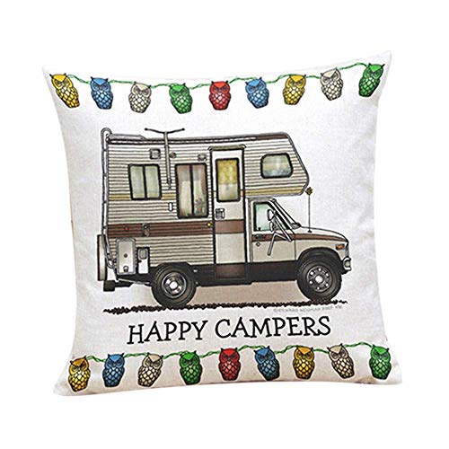 Aeromdale Happy Campers Weiches Leinenkissen Sofa Fall Taille Throw Kissenbezug Home Decor – #4 Party Requisiten 5# von Aeromdale