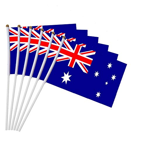 Aeromdale Mini-Flagge mit weißem Mast, lebendige Farben und lichtbeständige Handflaggen, Teil B – Australien, 10 Stück von Aeromdale