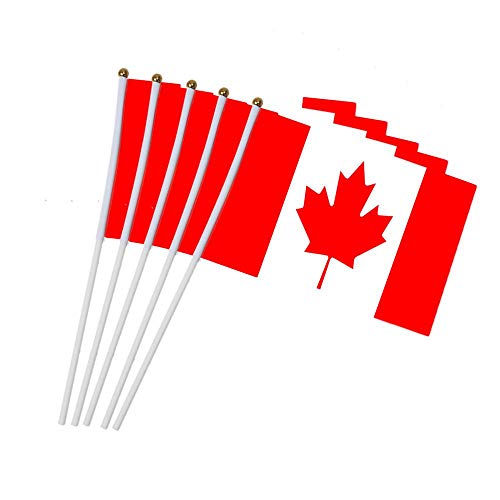 Aeromdale Mini-Flagge mit weißem Mast, lebendige Farben und lichtbeständige Handflaggen, Teil D – Kanada, 10 Stück von Aeromdale
