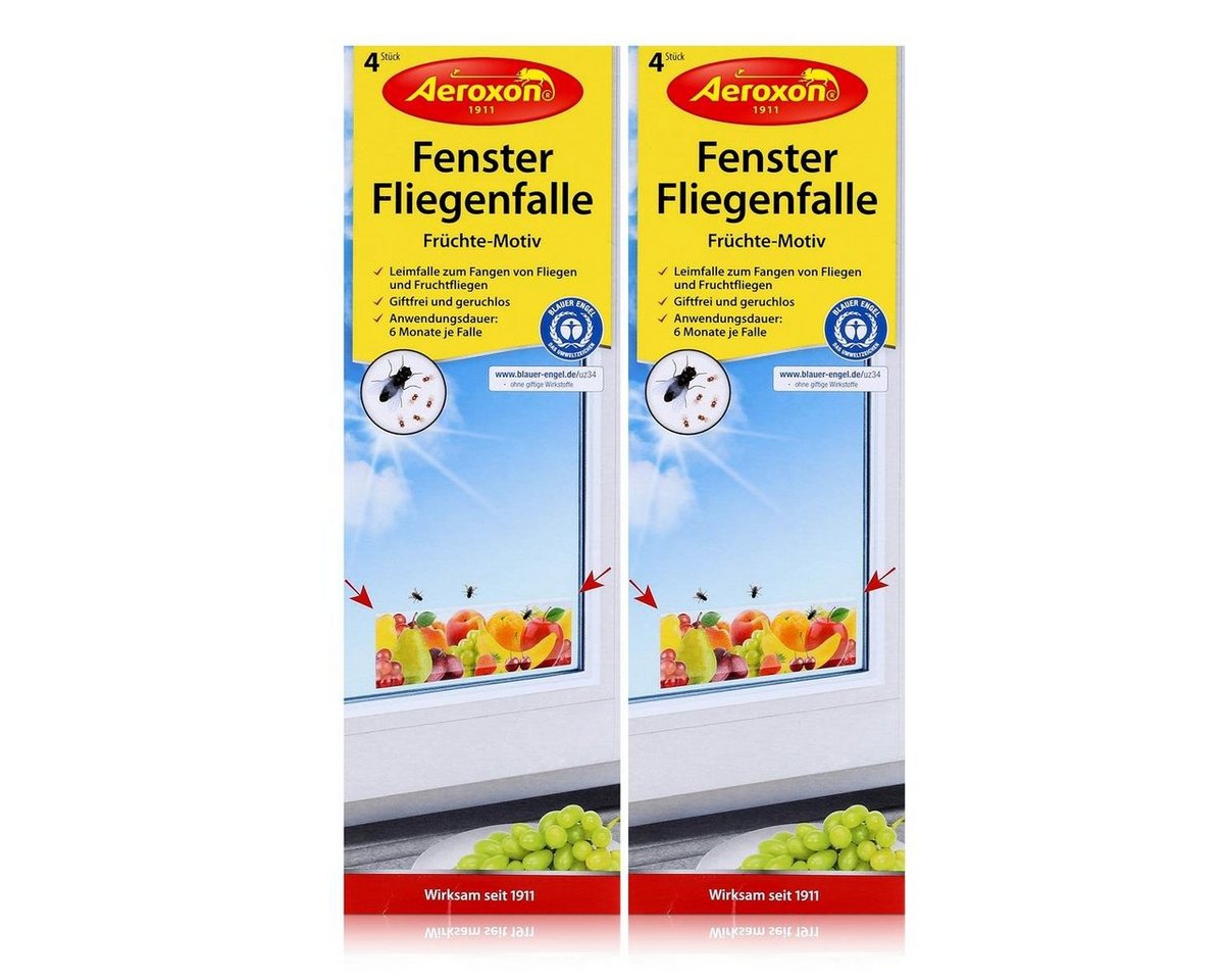 Aeroxon Insektenfalle Aeroxon Fenster Fliegenfalle Früchte Motiv 4 Stk. - Giftfrei (2er Pack von Aeroxon