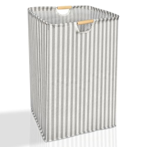 Wäschesammler 62L, 58 x 38 x 28 cm, Faltbarer Wäschesammler, Schmutzwäschesammler, Kann in der Waschküche, im Badezimmer, zur Aufbewahrung von Kinderspielzeug verwendet werden (Streifen) von Aerzouser