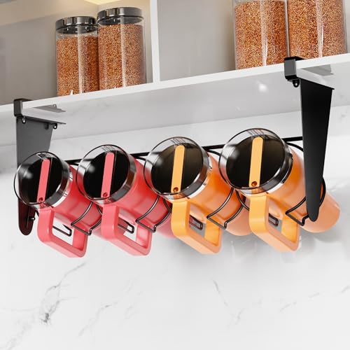 Aesthetern Stanely Wasserflaschen-Organizer unter dem Schrank, Tassen-Organizer mit Griff, zum Aufhängen, passend für 530 - 1,2 l Trinkgläser, 4 Tassen, Organizer für Küchenregal, schwarzes Metall Aesthetern Stanely Wasserflaschen-Organizer unter dem Schrank, Tassen-Organizer mit Griff, zum Aufhängen, passend für 530 - 1,2 l Trinkgläser, 4 Tassen, Organizer für Küchenregal, schwarzes Metall von Aesthetern