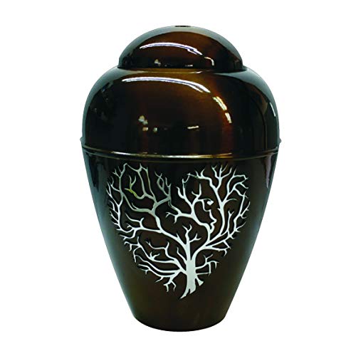 Aesthetic Urns Metallurne für Erwachsene, Motiv: Baum des Lebens, Herzen, Urne für Beerdigung, Metallic, einzigartige Urne von Aesthetic Urns