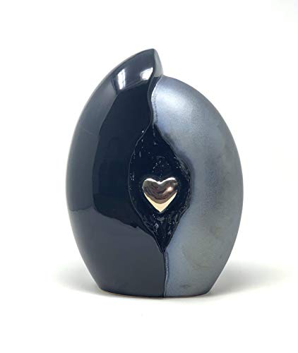 Keramikurne für Asche, Herz in Muschel, Schwarz, modernes Design, künstlerisches Pastellgrau von Aesthetic Urns