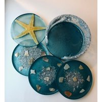 Beach Coaster Set & Halter | 4Er-Set | Untersetzer Zum Thema Strand Wohnkultur Strandhaus-Artikel Geschenke Für Sie von AestheticFun