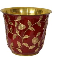 Messing Blumentopf/Übertopf Aus in Geprägtem Design Mit Prägung Rot & Gold von AestheticTangerine