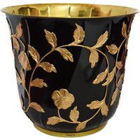 Übertopf Aus Messing in Schwarz & Goldenem Geprägten Design Mit Lackveredelung/Politur, Blumentopf, Pflanzenbehälter - Größe Dia. 10 Und 12 Zoll von AestheticTangerine