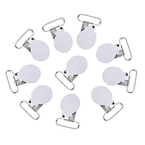 Aestm 10 Stück Schnuller Clips, Schnuller Strapse Clips Halter Runde Suspender Braces, für DIY machen Leder Handwerk(Weiß) von Aestm