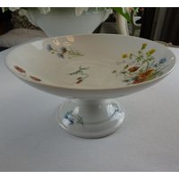 Fussschale Compotier Dekor Mohnblumen Kornblumen Frankreich Vierzon von AetBBrocante