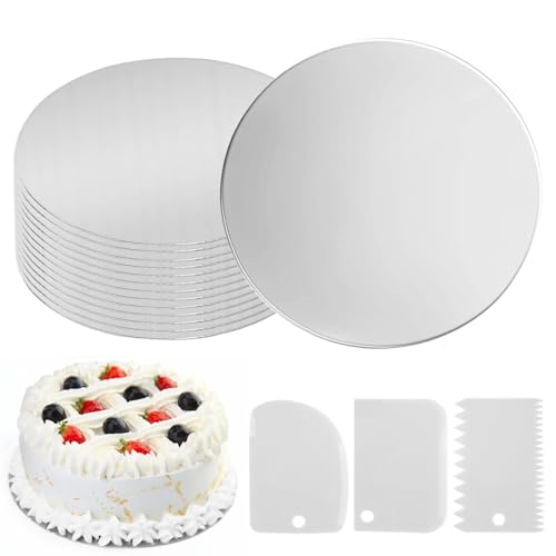 13 Stück Cake Board Tortenunterlage, Cakeboard 20 cm Rund, 3 Stück Teigschaber Kunststoff Set, Tortenplatte Pappe, Kuchenplatte Rund, Wiederverwendbar Tortenunterlage für Transport Kuchen und Torten von AetherAurora