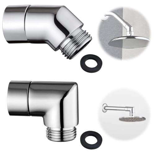 2 Stück Handbrause Adapter 90Grad + 135Grad, Duschschlauch Anschluss Adapter mit Unterlegscheiben, GelenkstüCk Duschkopf 1/2 Zoll, Winkelstück für Handbrause Beweglich Duscharmanschluss (Silber) von AetherAurora