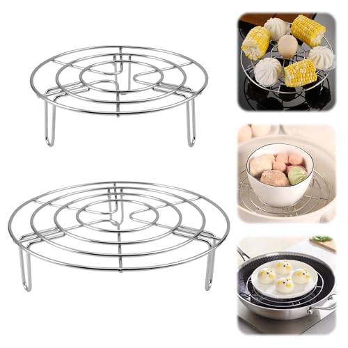 2 Stück Edelstahl Einlegerost Dampfrost, Kuchenrost Rund Dämpfen Rack,Kochständer Dampfgarer Einsatz, Kuchengitter für Luftfritteuse, Mikrowelle,Dampf,Schnellkochtopf,Küchenzubehör,Backen,15.5/19.5cm von AetherAurora