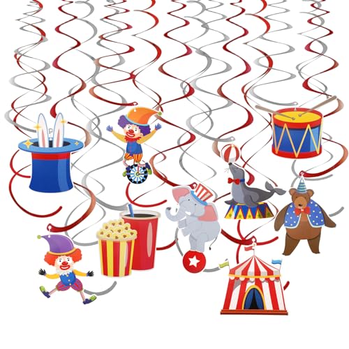 24 Stück Clown Girlande Karneval mit Spiralen Girlande Dekoration Hängende Wirbel Dekoration für Deckenhänger 9 Ausführungen Beidseitiger Farbdruck für Fasching Karneval Geburtstag Zirkus Party Deko von AetherAurora