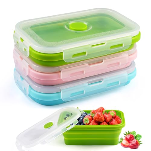 3 Stück Silikon Faltbare Brotdose, 500ml Faltbar Frischhaltedosen mit Deckel Faltbar Tupperdose Rectangle Silikon Zusammenklappbare Container Frischhalteboxen für Kühlschrank Mikrowell Blau+Rosa+Grün 3 Stück Silikon Faltbare Brotdose, 500ml Faltbar Frischhaltedosen mit Deckel Faltbar Tupperdose Rectangle Silikon Zusammenklappbare Container Frischhalteboxen für Kühlschrank Mikrowell Blau+Rosa+Grün von AetherAurora
