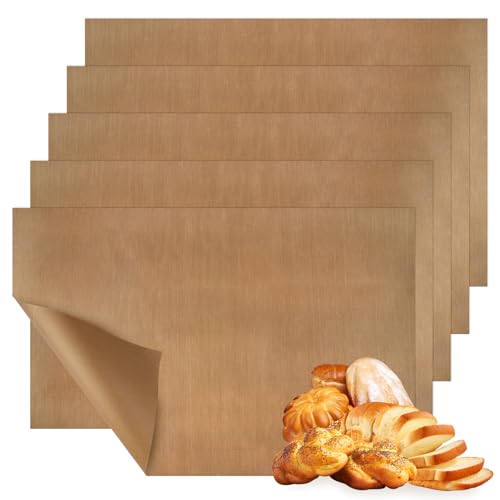 5 Stück Dauerbackfolie für Backofen 40x60cm Wiederverwendbares Backpapier Backofenmatte mit Teflon Antihaftbeschichtung Teflon Grillmatte bis 270°C Spülmaschinenfest und Zuschneidbar für Grill, Backen von AetherAurora