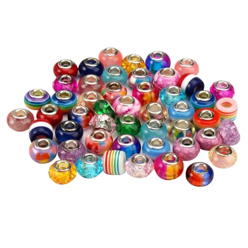 50 Stück Bunte Perlen zum Auffädeln Perlen mit Großem Loch Runde Großlochperlen Vintage Art Glass Blumenmuster Transparenz und Farbfüllung für DIY Schmuckherstellung, Armbänder, Halsketten Basteln von AetherAurora