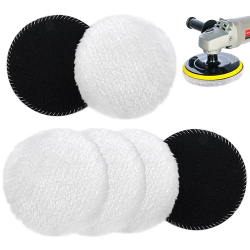 6 Stück Polieraufsatz Kompatibel mit Exzenterschleifer, Polierpads 125mm, Lammwolle Polierscheiben Polierpads Polierhauben für Exzenterschleifer mit Klett für Auto, Autoscheinwerfer, Korkböden usw von AetherAurora