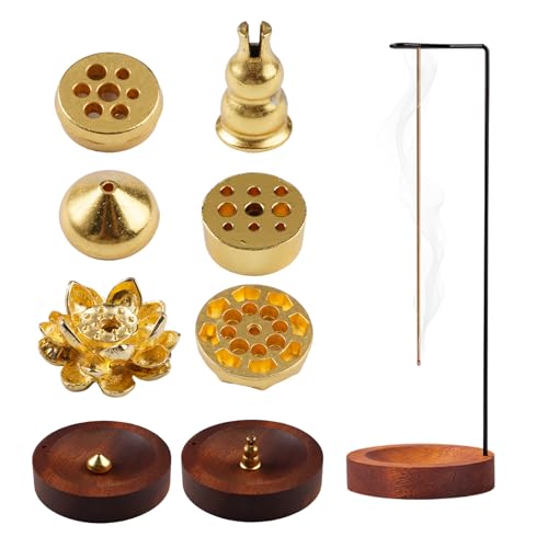 8-in-1 Räucherstäbchenhalter mit Halterung, Handgefertigte Holz Basis RäucherstäBchen Halterung, Incense Holder Modern Design mit Kegel Spule für Home Schlafzimmer Office Yoga Meditation Dekoration von AetherAurora