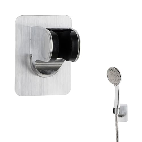Handbrause Halterung Ohne Bohren Universelle mit Extra Starkem Klebepad Duschkopfhalterung Ohne Bohren 45° Verstellbare Wasserdicht Wand Montierte für Home Hotel Badezimmer, ABS-Kunststoff, Silber von AetherAurora
