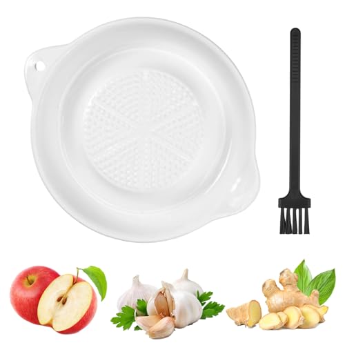 Keramik Reibe,Rund Ingwerreibe Keramik Knoblauchreibe Teller mit Pinsel, Durchmesser 9cm, Leicht zu Reinigen, Geeignet Zum Reiben Von Knoblauch,Ingwer,Muskatnuss Und Zwiebel (Weiß) von AetherAurora