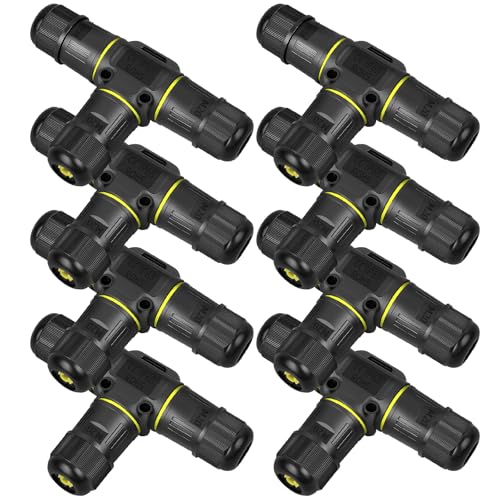 8 Stück Kabelverbinder Wasserdicht IP68, 3-polig T-Form Verteilerdose für Ø3-12 mm Kabel, ABS von Aéttézoe
