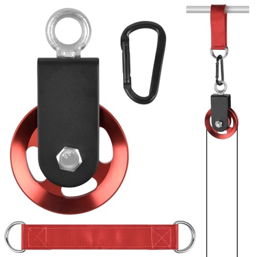 90mm Alu-Umlenkrolle mit U-Haltebügel + Karabiner für Fitnessseilführung(Rote) von Aéttézoe