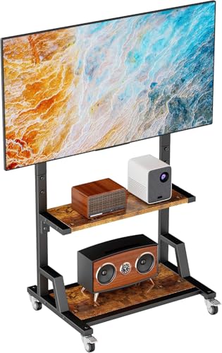 Aetubree Rollender TV-Ständer, mobiler TV-Ständer für 32 Zoll bis 75 Zoll Fernseher aller Marken, abschließbare Rollräder, TV-Wagen mit Metall-TV-Halterung und 2-stöckigem Holzregal für Zuhause, Büro von Aetubree