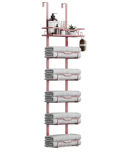 Handtuchhalter zum Aufhängen für Badezimmer, ohne Bohren, 6-stöckig, Badetuch-Aufbewahrung, Organizer für kleine Badezimmer, abgestufter Handtuchhalter für gerollte Handtücher, Wohnmobil, Wohnwagen von Aetyord