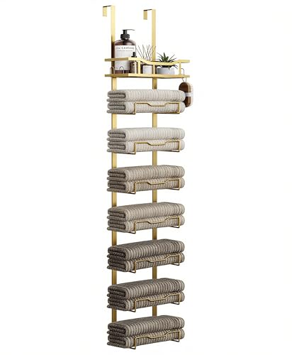 Handtuchhalter zum Aufhängen für Badezimmer, ohne Bohren, 8-stöckig, Badetuch-Organizer für kleine Badezimmer, Hintertür, großer Handtuchhalter für gerollte Handtücher, Wohnmobil, Camper, Gold von Aetyord