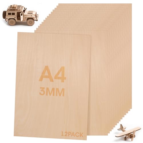 Aevcvok 12 Stück Sperrholzplatte 3mm, 300x210mm A4 Linde Holzplatte Zuschnitt Nach Bastelhölzer Holz für Modellbau Laserschnit Laser Gravur Holz Brennen Malerei DIY Ölmalerei von Aevcvok