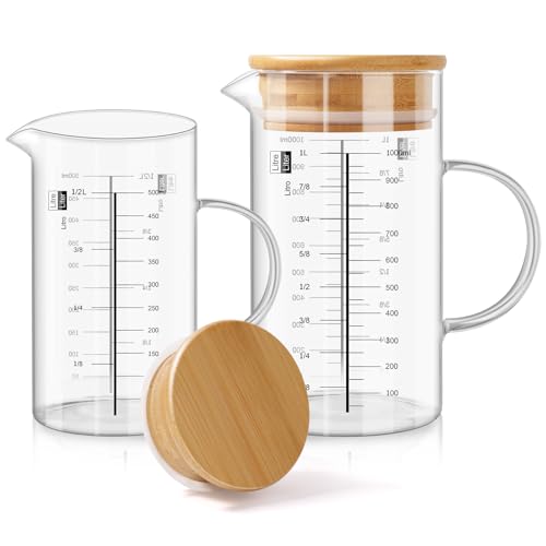 Aevcvok Glas Messbecher Set mit Holzdeckel 500ml+1000ml Glasgefäß mit Deckel 0,5L+1L Küche Messbecher-Ideal zum Backen, Hitzebeständig und Präzise Skala, Messkrug Glas mit Griff und V-förmigem Ausguss Aevcvok Glas Messbecher Set mit Holzdeckel 500ml+1000ml Glasgefäß mit Deckel 0,5L+1L Küche Messbecher-Ideal zum Backen, Hitzebeständig und Präzise Skala, Messkrug Glas mit Griff und V-förmigem Ausguss von Aevcvok