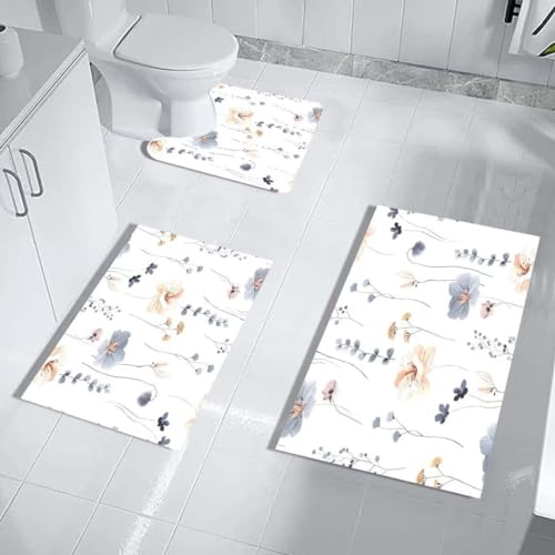 Aevmsor Badezimmer Badematte 3 Teilig Set, rutschfest Waschbar Badvorleger Set, Teppich Saugfähige Badezimmerteppich Badteppiche Badvorleger und Toilettenmatte für Dusche, Badewanne und WC von Aevmsor
