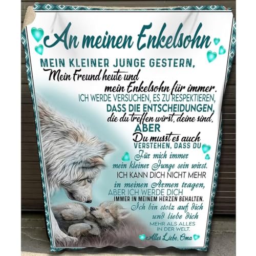 Aevmsor Kuscheldecke Flauschige Personalisierte Decke An Meine Enkelsohn, Oma und Opa zu Enkelsohn Nachricht Briefdecke, Oma zu Enkelsohn Positive Ermutigung und Liebe, Weihnachten von Aevmsor