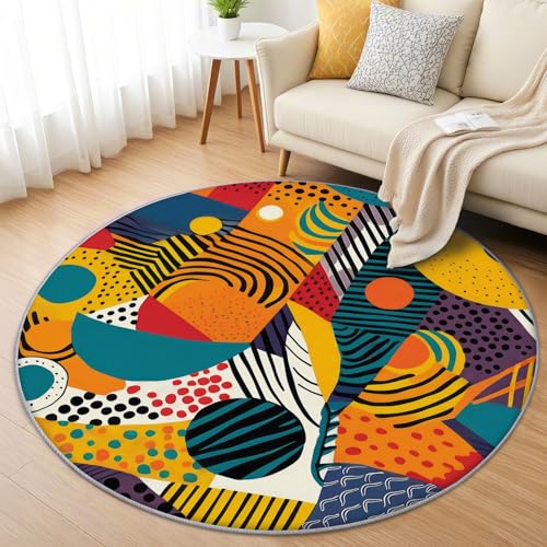 AevuCub Abstrakt Teppich Rund 120cm Kurzflor - Waschbare Teppiche Wohnzimmer Geometrisch - Runder Teppich 120 Durchmesser Kinderzimmer - Bettvorleger Schlafzimmer rutschfest Weich von AevuCub