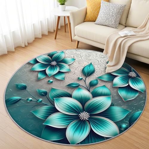 AevuCub Abstrakte Blumen Teppich Rund 60 cm Kurzflor - Waschbare Teppiche Wohnzimmer Türkis - Runder Teppich 60 cm Durchmesser Kinderzimmer - Bettvorleger Schlafzimmer rutschfest Weich AevuCub Abstrakte Blumen Teppich Rund 60 cm Kurzflor - Waschbare Teppiche Wohnzimmer Türkis - Runder Teppich 60 cm Durchmesser Kinderzimmer - Bettvorleger Schlafzimmer rutschfest Weich von AevuCub