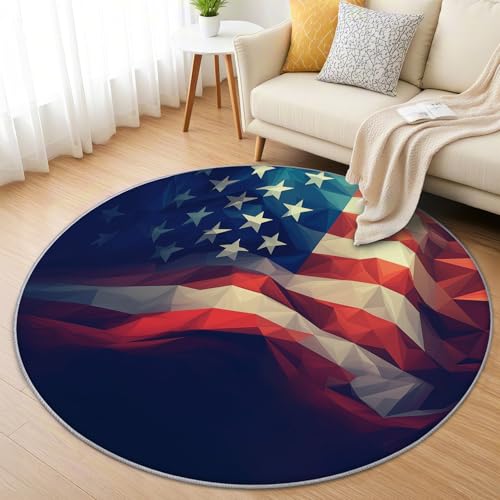 AevuCub Amerikanische Flagge Teppich Rund 160 Kurzflor - Waschbare Teppiche Wohnzimmer USA-Flagge - Runder Teppich 160 Durchmesser Kinderzimmer - Bettvorleger Schlafzimmer rutschfest Weich AevuCub Amerikanische Flagge Teppich Rund 160 Kurzflor - Waschbare Teppiche Wohnzimmer USA-Flagge - Runder Teppich 160 Durchmesser Kinderzimmer - Bettvorleger Schlafzimmer rutschfest Weich von AevuCub