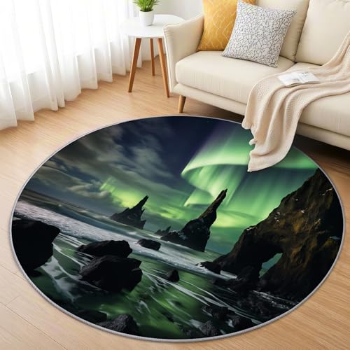 AevuCub Aurora Borealis Teppich Rund 150cm Kinderzimmer - Waschbare Teppiche Wohnzimmer Nordlichter Natur - Runder Teppich 150 Durchmesser - Bettvorleger Schlafzimmer rutschfest Weich AevuCub Aurora Borealis Teppich Rund 150cm Kinderzimmer - Waschbare Teppiche Wohnzimmer Nordlichter Natur - Runder Teppich 150 Durchmesser - Bettvorleger Schlafzimmer rutschfest Weich von AevuCub