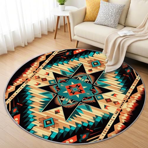 AevuCub Azteken Teppich Rund 200cm Kurzflor - Waschbare Teppiche Wohnzimmer Aztekenmuster Vintage-Stil - Runder Teppich 200 cm Durchmesser - Bettvorleger Schlafzimmer rutschfest Weich AevuCub Azteken Teppich Rund 200cm Kurzflor - Waschbare Teppiche Wohnzimmer Aztekenmuster Vintage-Stil - Runder Teppich 200 cm Durchmesser - Bettvorleger Schlafzimmer rutschfest Weich von AevuCub