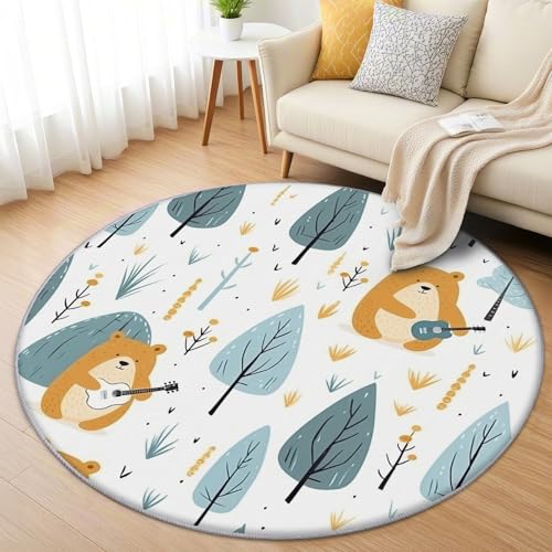 AevuCub Bär Teppich Rund 150cm Kinderzimmer - Waschbare Teppiche Wohnzimmer Karikatur Bär Kinder Waldtiere - Runder Teppich 150 Durchmesser - Bettvorleger Schlafzimmer rutschfest Weich AevuCub Bär Teppich Rund 150cm Kinderzimmer - Waschbare Teppiche Wohnzimmer Karikatur Bär Kinder Waldtiere - Runder Teppich 150 Durchmesser - Bettvorleger Schlafzimmer rutschfest Weich von AevuCub