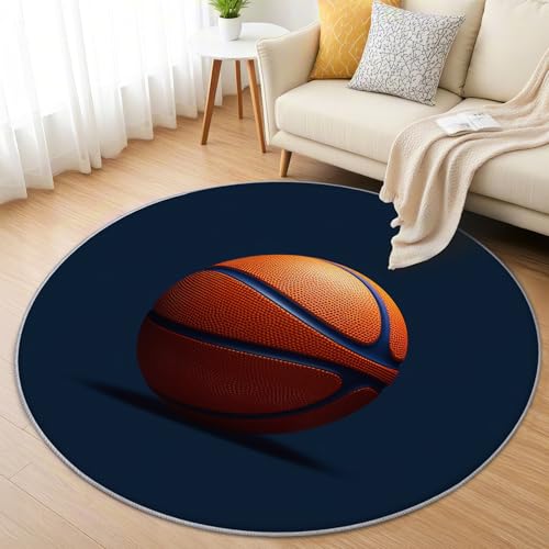 AevuCub Basketbäll Teppich Rund 150cm Kinderzimmer - Waschbare Teppiche Wohnzimmer Sport Jungen Marineblau - Runder Teppich 150 Durchmesser - Bettvorleger Schlafzimmer rutschfest Weich AevuCub Basketbäll Teppich Rund 150cm Kinderzimmer - Waschbare Teppiche Wohnzimmer Sport Jungen Marineblau - Runder Teppich 150 Durchmesser - Bettvorleger Schlafzimmer rutschfest Weich von AevuCub