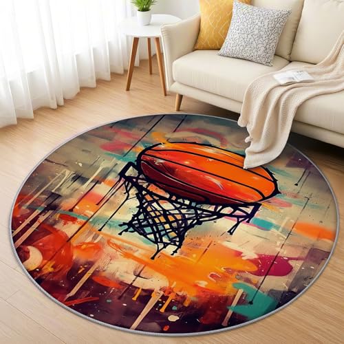 AevuCub Basketball Teppich Rund 150cm Kinderzimmer - Waschbare Teppiche Wohnzimmer Jungen Teenager Graffiti - Runder Teppich 150 Durchmesser - Bettvorleger Schlafzimmer rutschfest Weich AevuCub Basketball Teppich Rund 150cm Kinderzimmer - Waschbare Teppiche Wohnzimmer Jungen Teenager Graffiti - Runder Teppich 150 Durchmesser - Bettvorleger Schlafzimmer rutschfest Weich von AevuCub